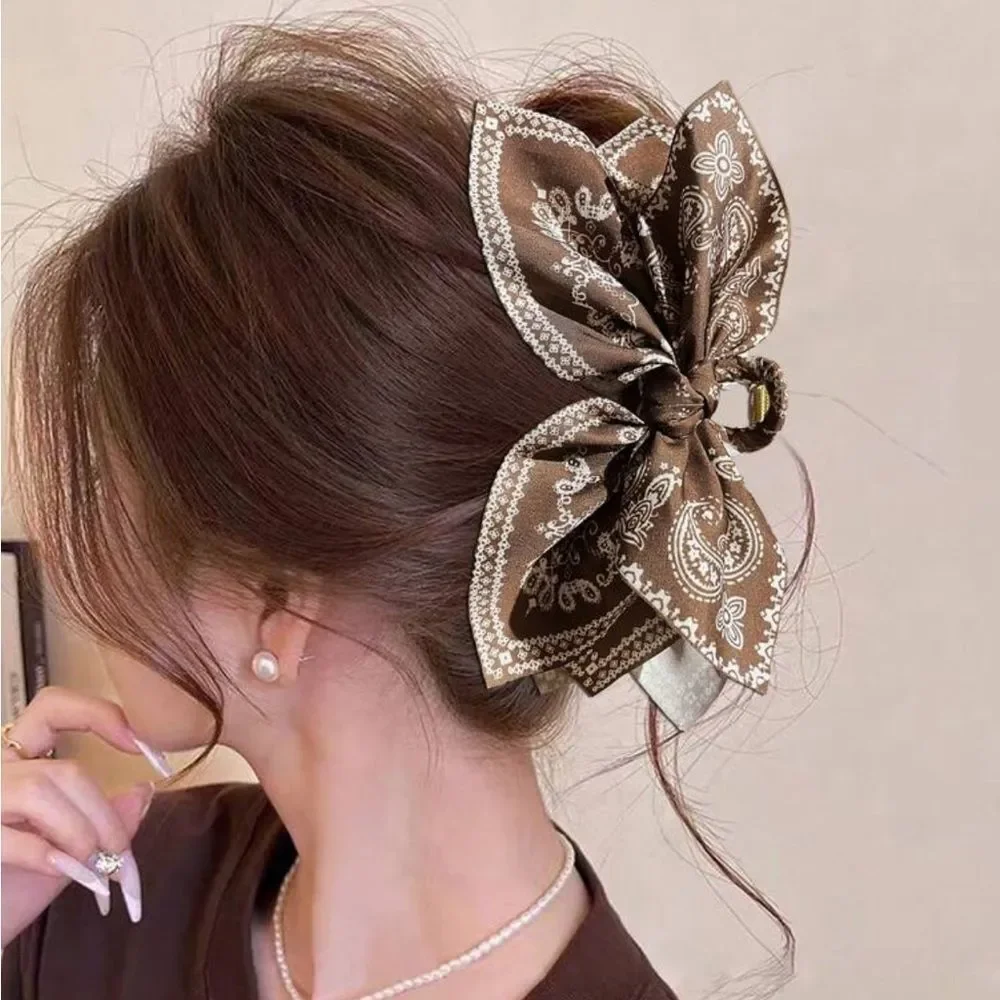 Brown Bandana Print Bow Hair Clip N1457